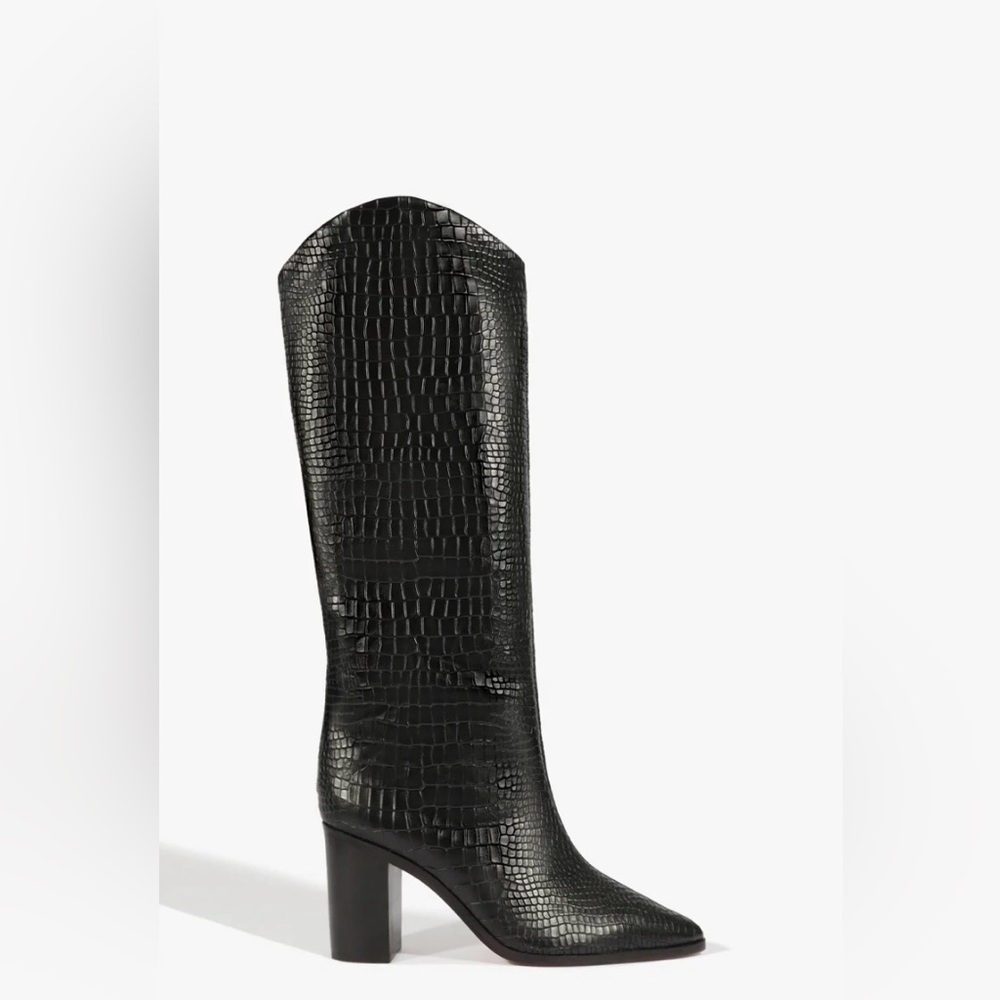 SCHUTZ Black Croc-Embossed Heeled Boots